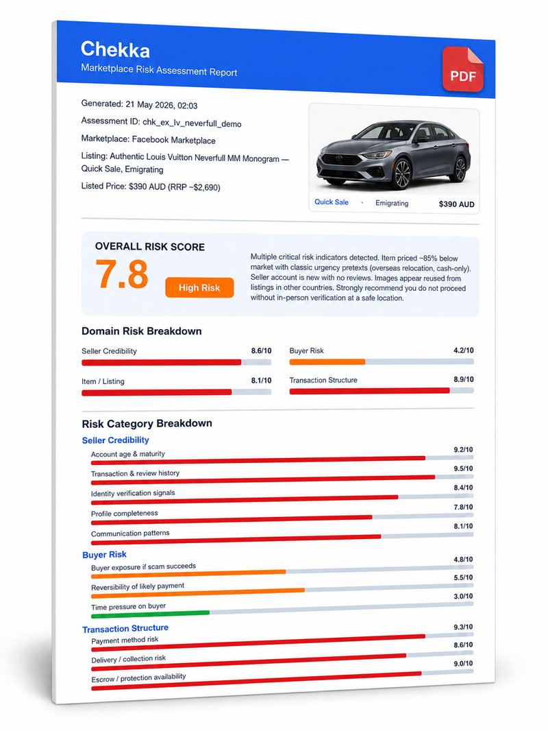 Sample Chekka risk assessment report - page 1 preview